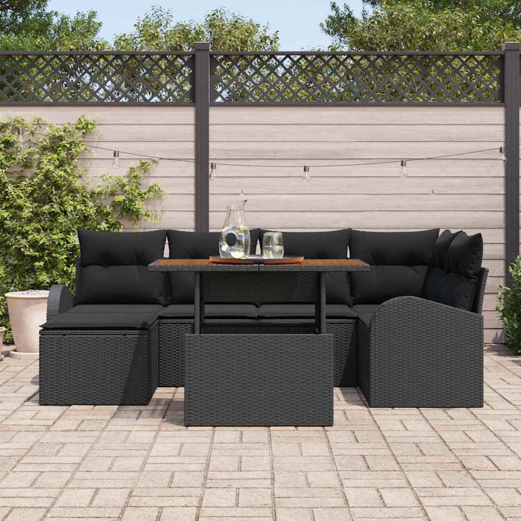 Garten-Sofa-Set 7 Stk. Schwarz Poly Rattan