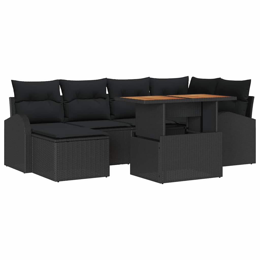 Garten-Sofa-Set 7 Stk. Schwarz Poly Rattan