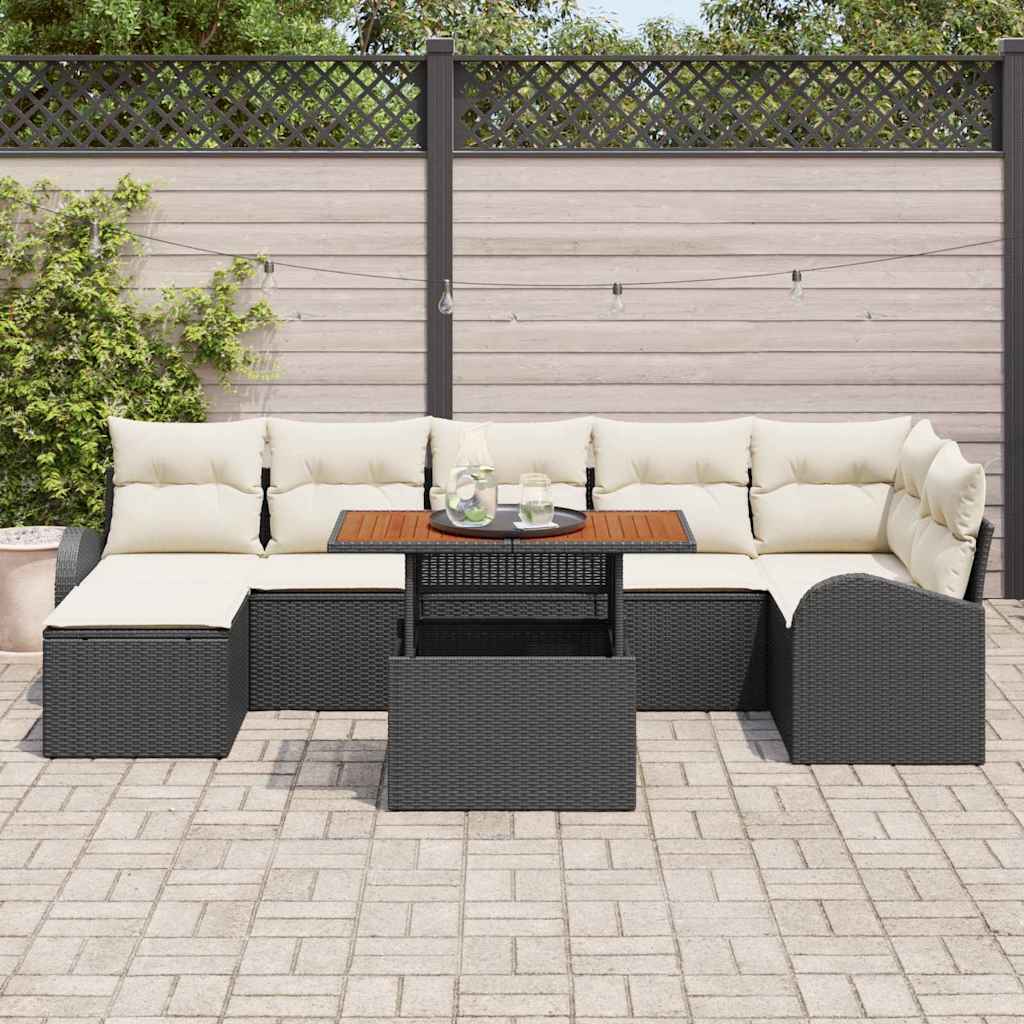 Garten-Sofa-Set 8 stk. Schwarz Poly Rattan