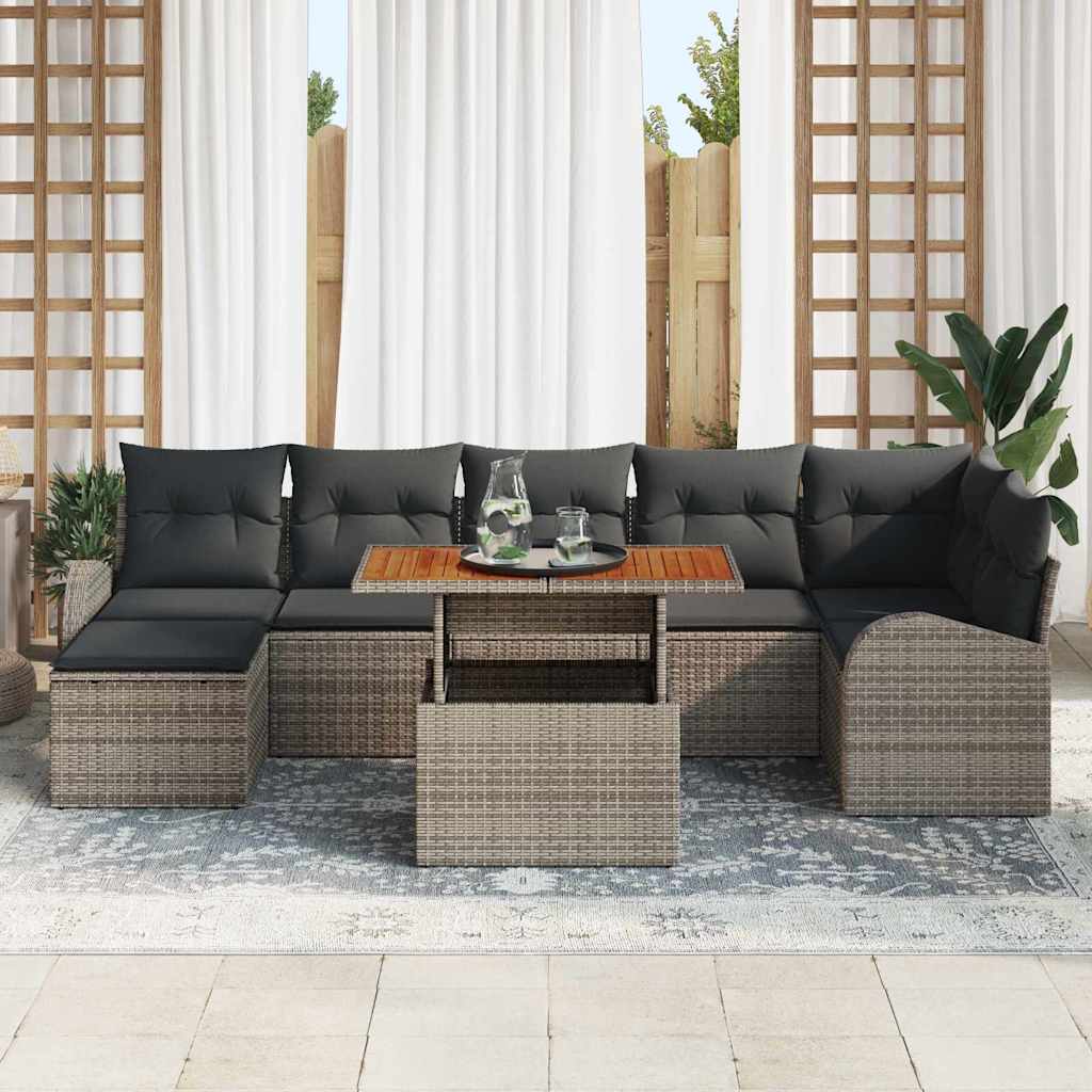 Garten-Sofa-Set 8 stk. Grau Poly Rattan