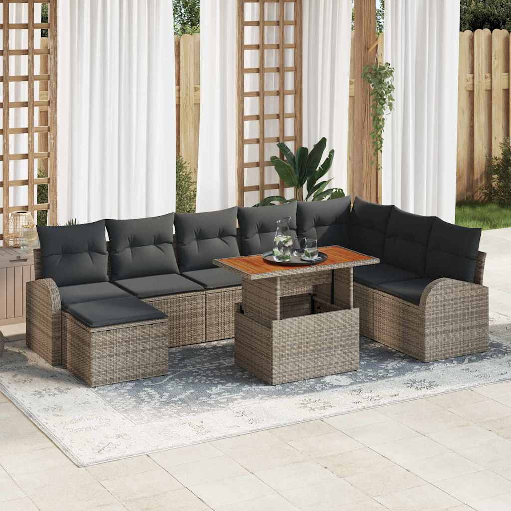 Garten-Sofa-Set mit Speicher 9 pcs Grau Poly Rattan