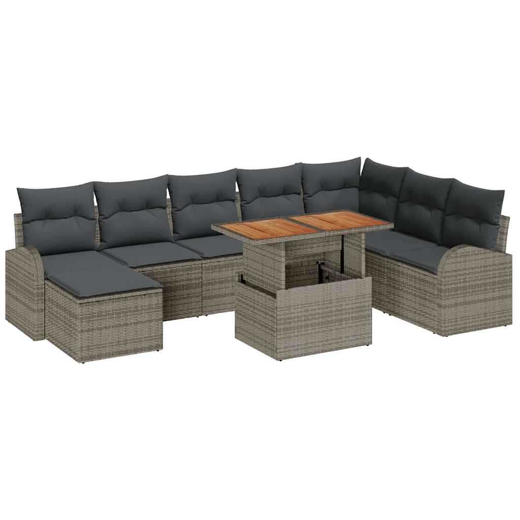 Garten-Sofa-Set mit Speicher 9 pcs Grau Poly Rattan
