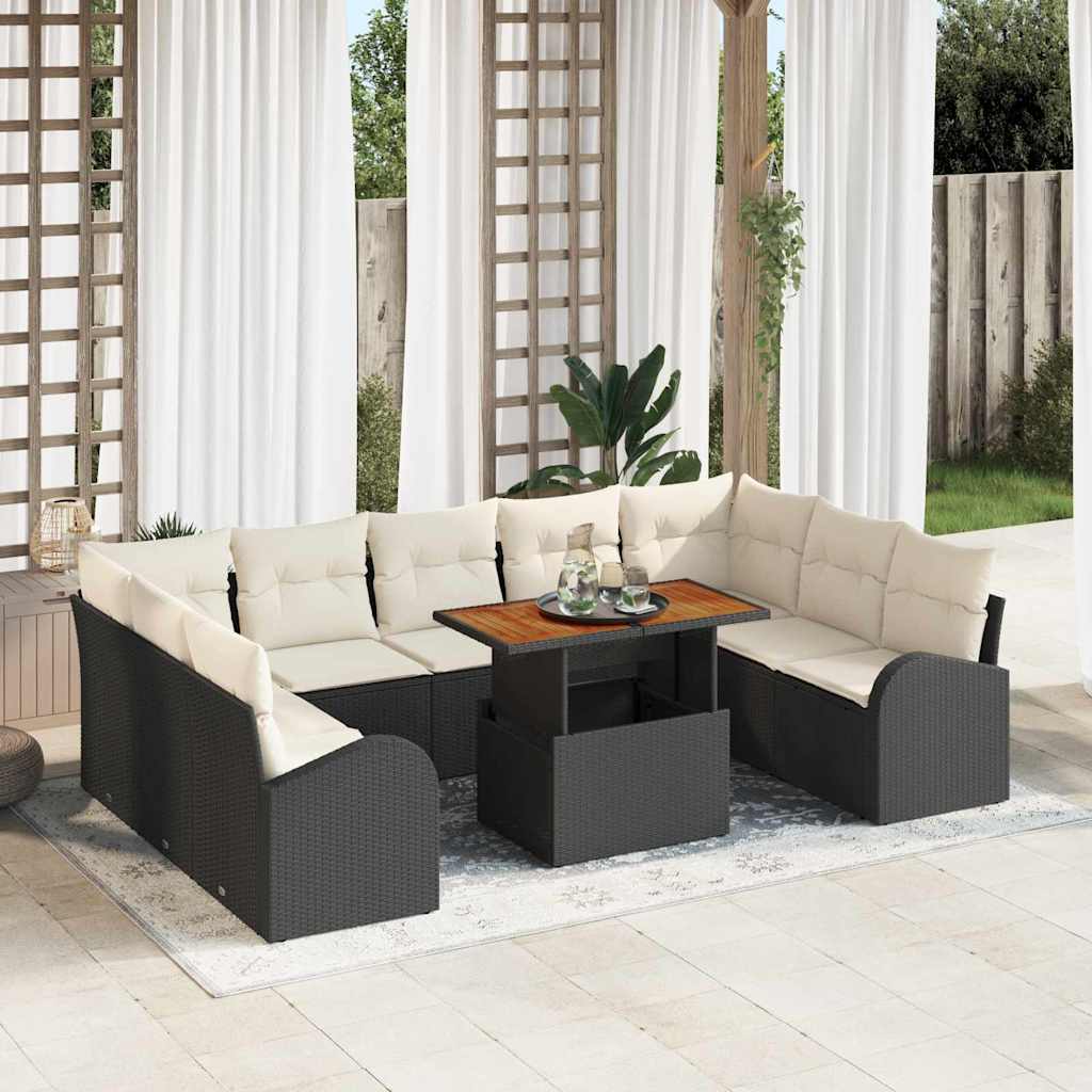 Garten-Sofa-Set 10 stk. Schwarz Poly Rattan