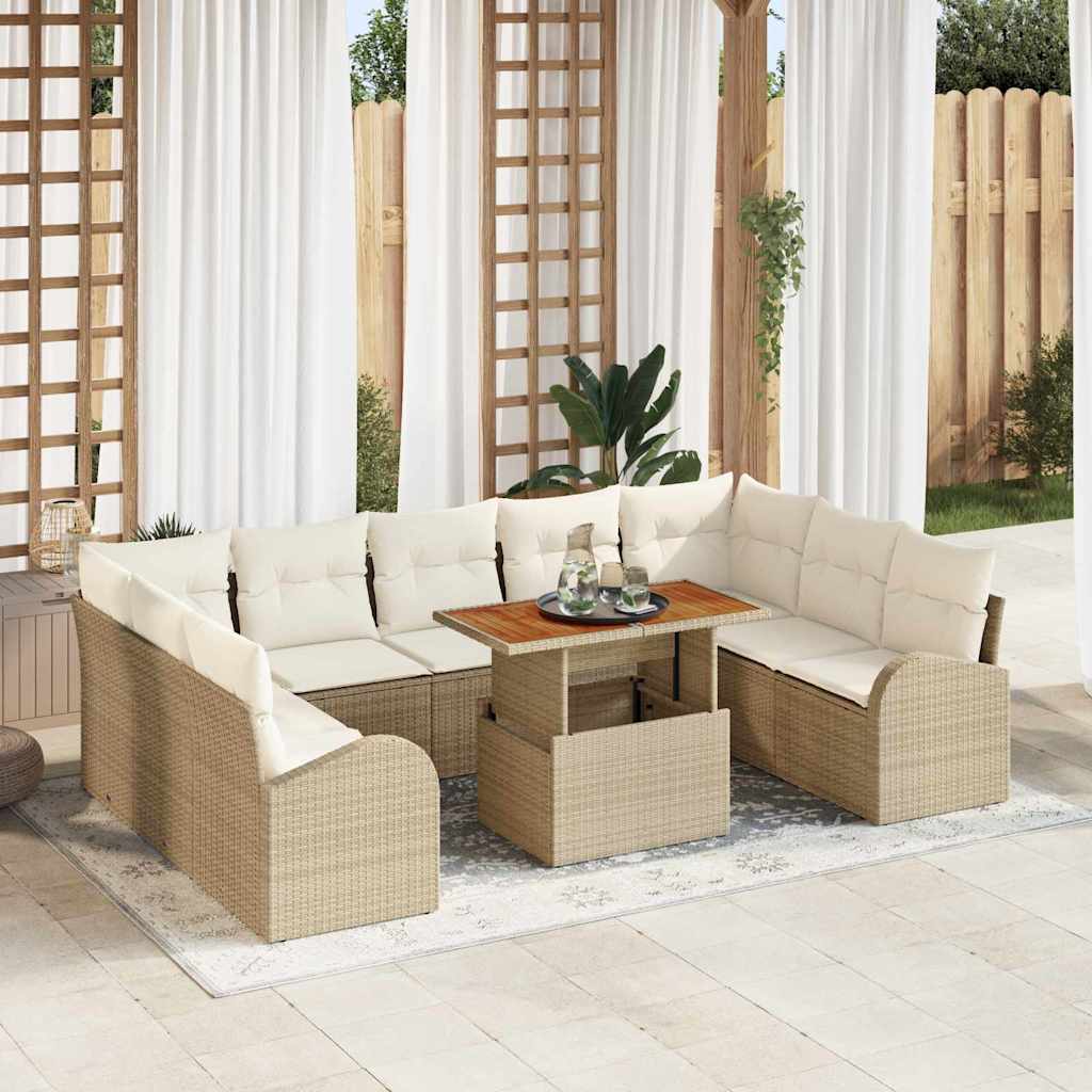 Garten-Sofa-Set 10 stk. Beige Poly Rattan