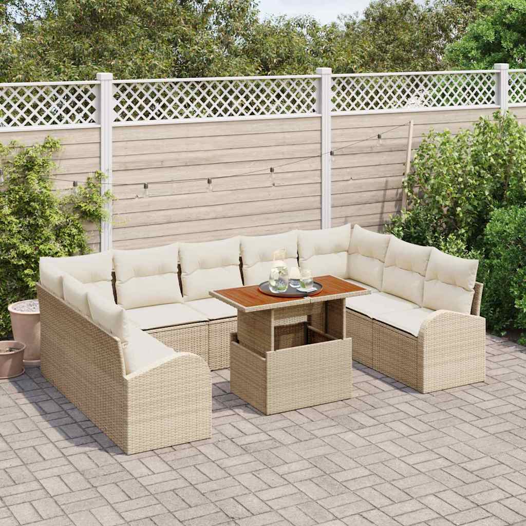 Garten-Sofa-Set 10 stk. Beige Poly Rattan