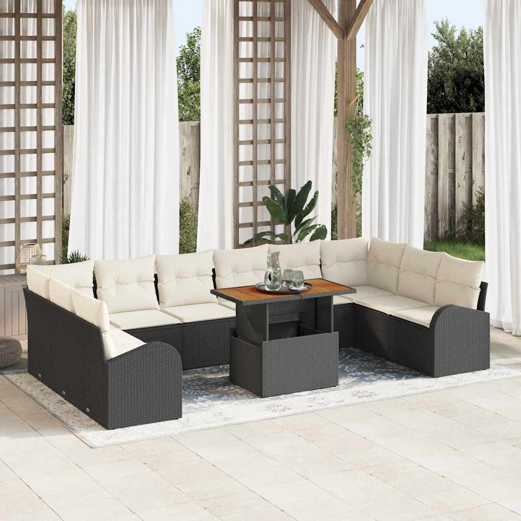 Garten-Sofa-Set 11 stk. Schwarz Poly Rattan