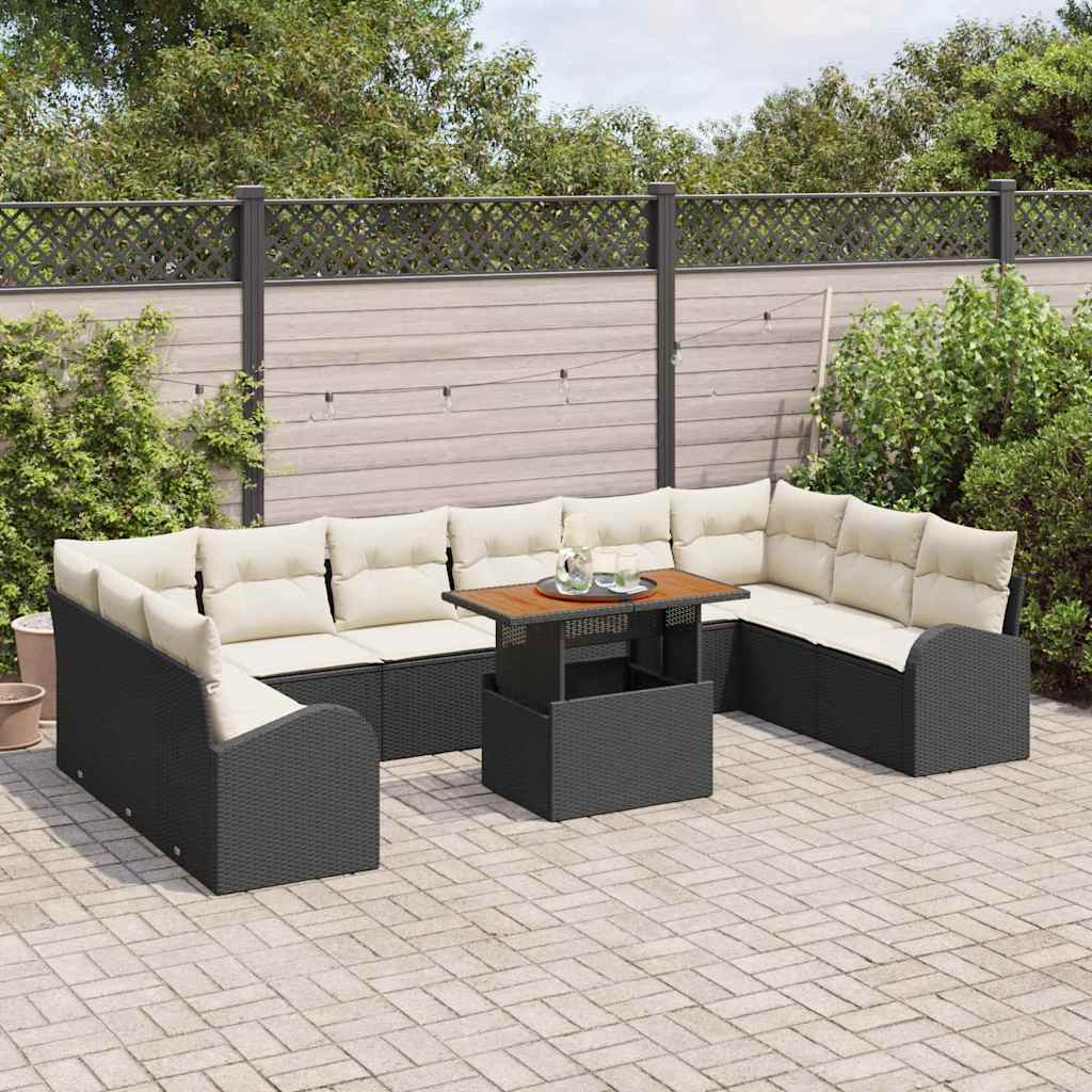 Garten-Sofa-Set 11 stk. Schwarz Poly Rattan
