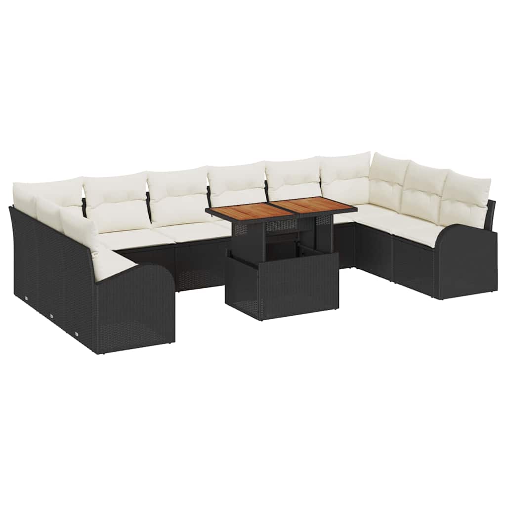 Garten-Sofa-Set 11 stk. Schwarz Poly Rattan
