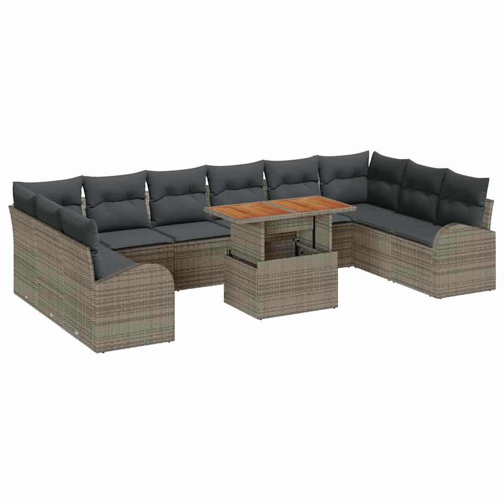 Garten-Sofa-Set 11 stk. Grau Poly Rattan