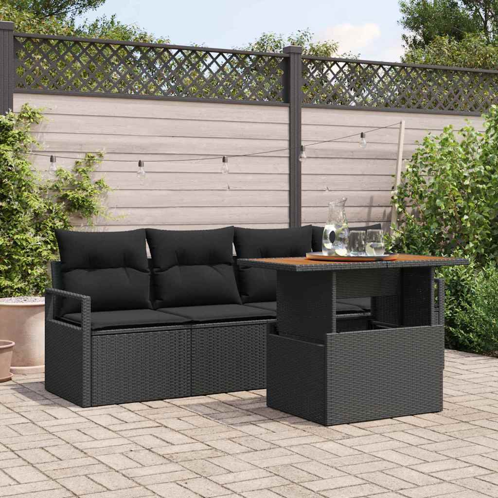 Garten-Sofa-Set 5 stk. Schwarz Poly Rattan
