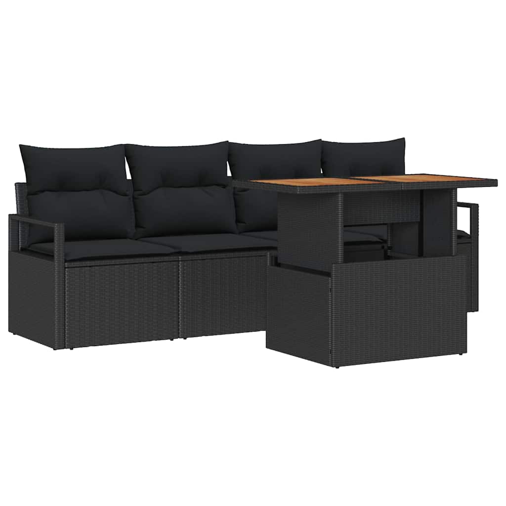 Garten-Sofa-Set 5 stk. Schwarz Poly Rattan