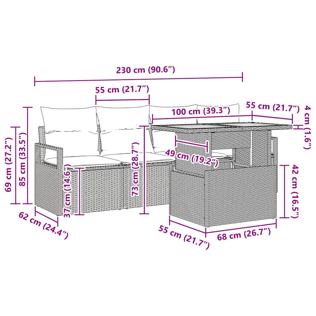 Garten-Sofa-Set 5 stk. Schwarz Poly Rattan