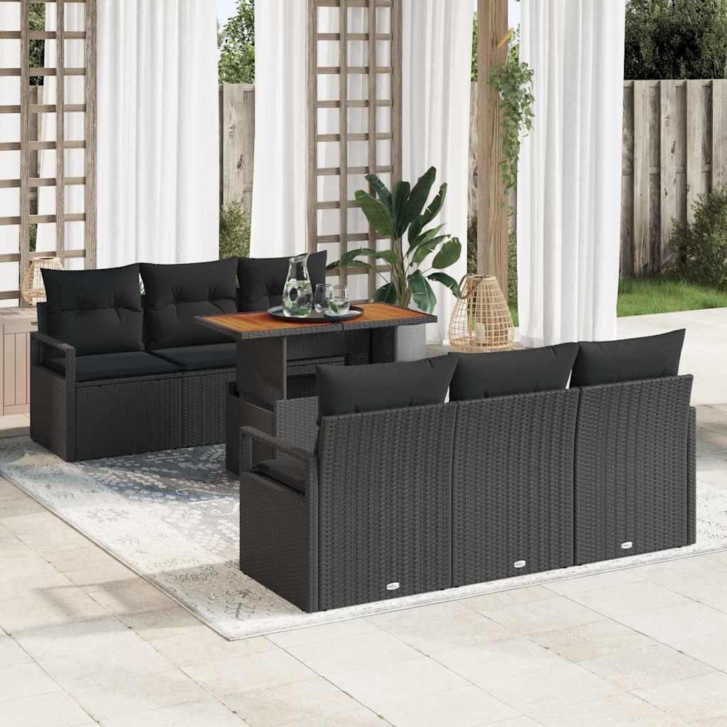 Garten-Sofa-Set 7 Stk. Schwarz Poly Rattan