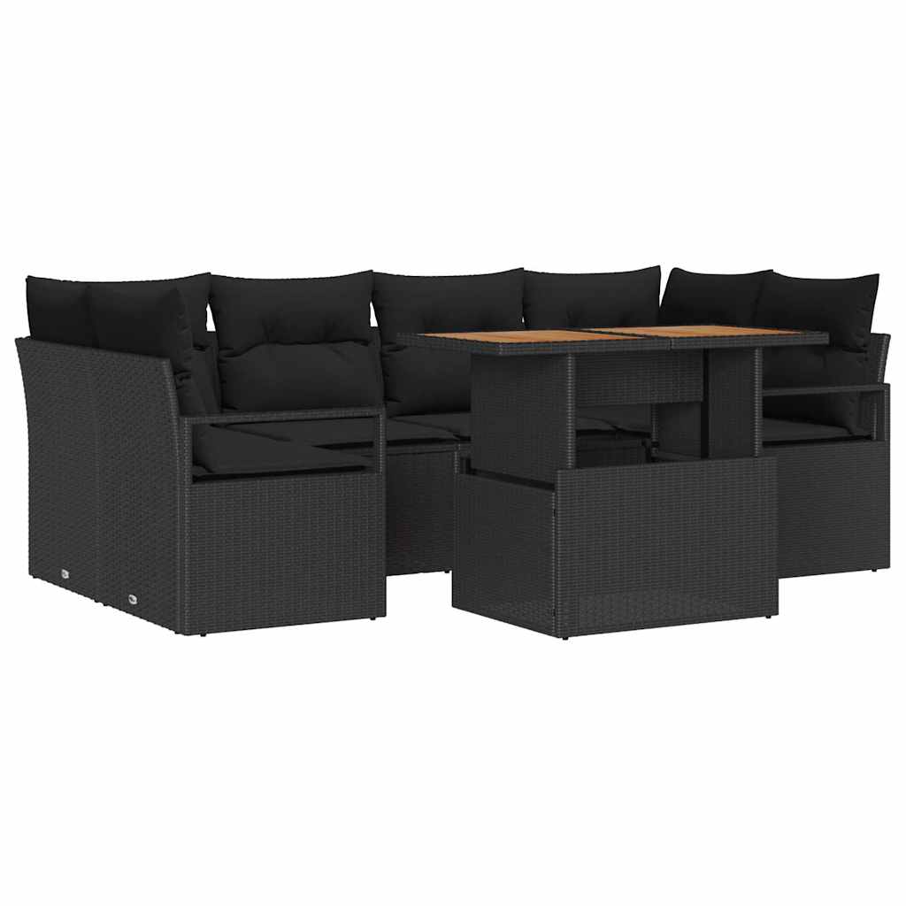 Garten-Sofa-Set 7 Stk. Schwarz Poly Rattan