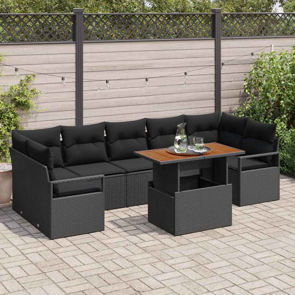 Garten-Sofa-Set 8 stk. Schwarz Poly Rattan