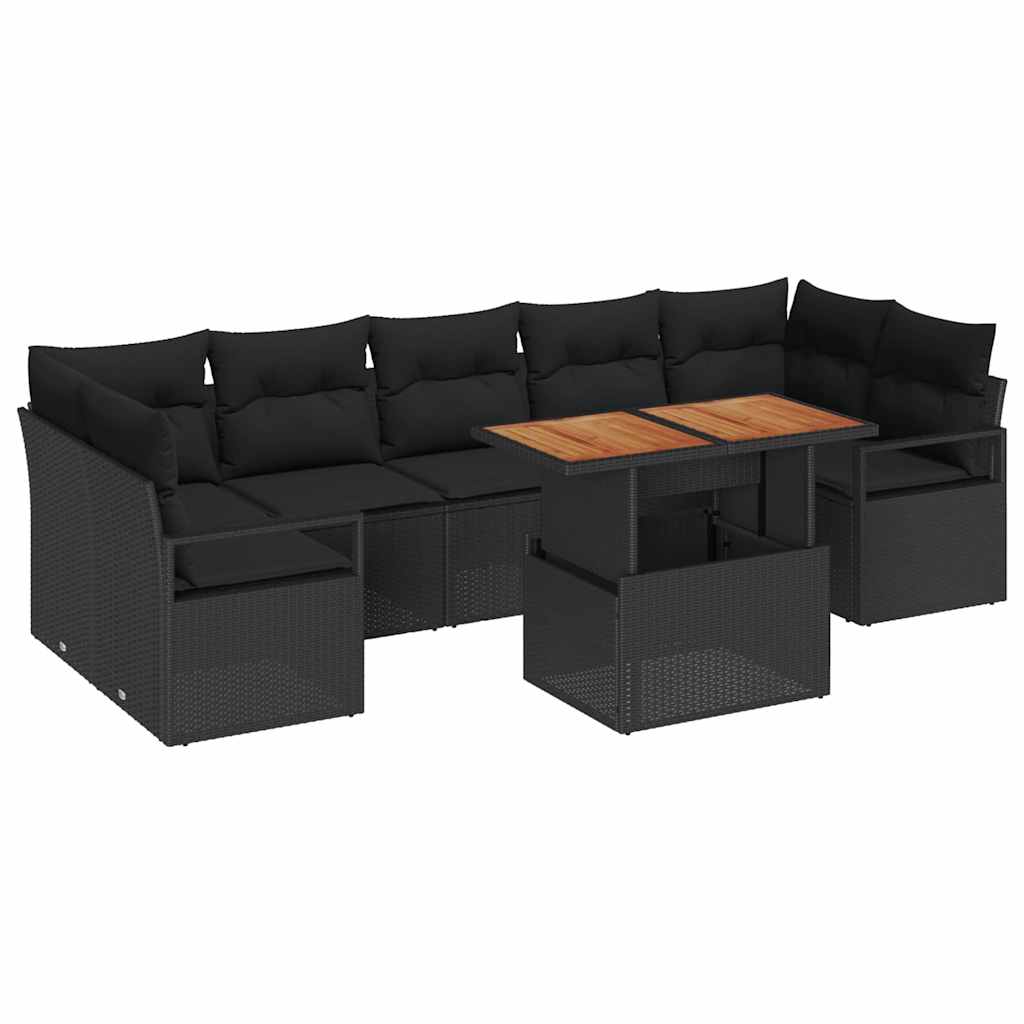 Garten-Sofa-Set 8 stk. Schwarz Poly Rattan