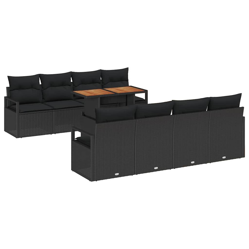 Garten-Sofa-Set 9 stk. Schwarz Poly Rattan