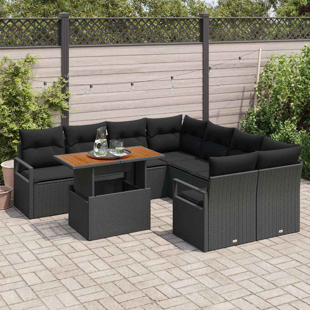 Garten-Sofa-Set 9 stk. Schwarz Poly Rattan