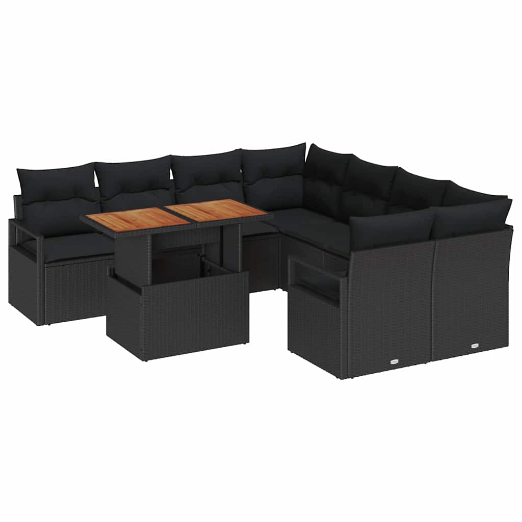 Garten-Sofa-Set 9 stk. Schwarz Poly Rattan