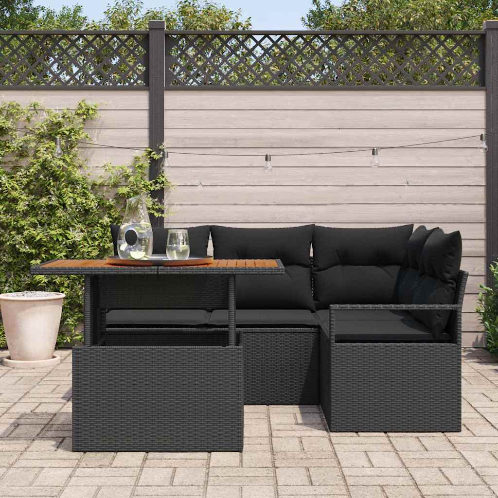 Garten-Sofa-Set 5 stk. Schwarz Poly Rattan