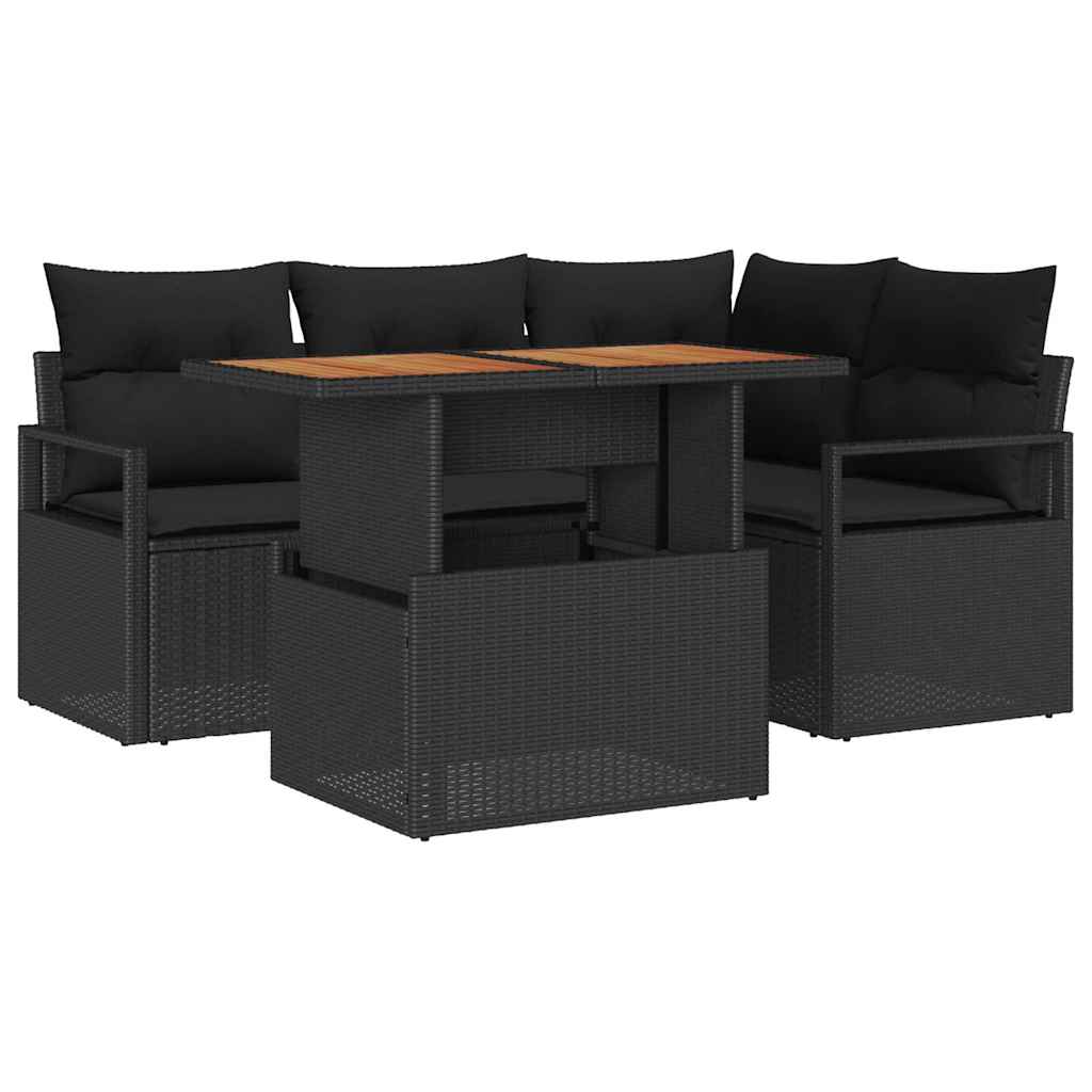 Garten-Sofa-Set 5 stk. Schwarz Poly Rattan