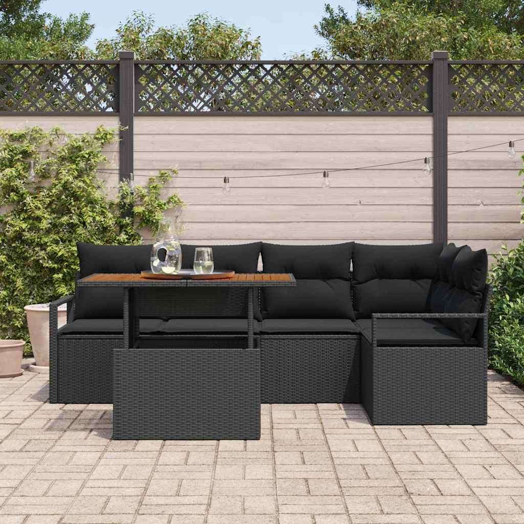 Garten-Sofa-Set 6 stk. Schwarz Poly Rattan