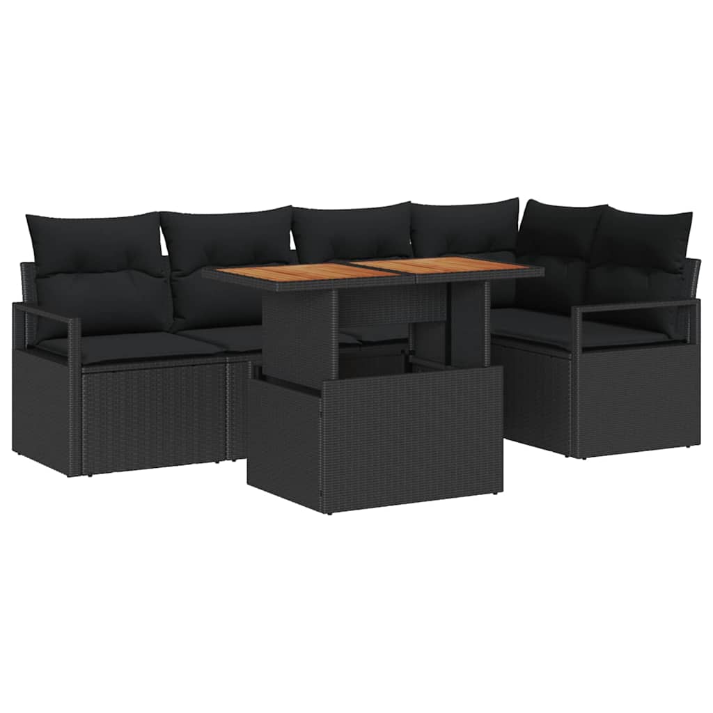 Garten-Sofa-Set 6 stk. Schwarz Poly Rattan