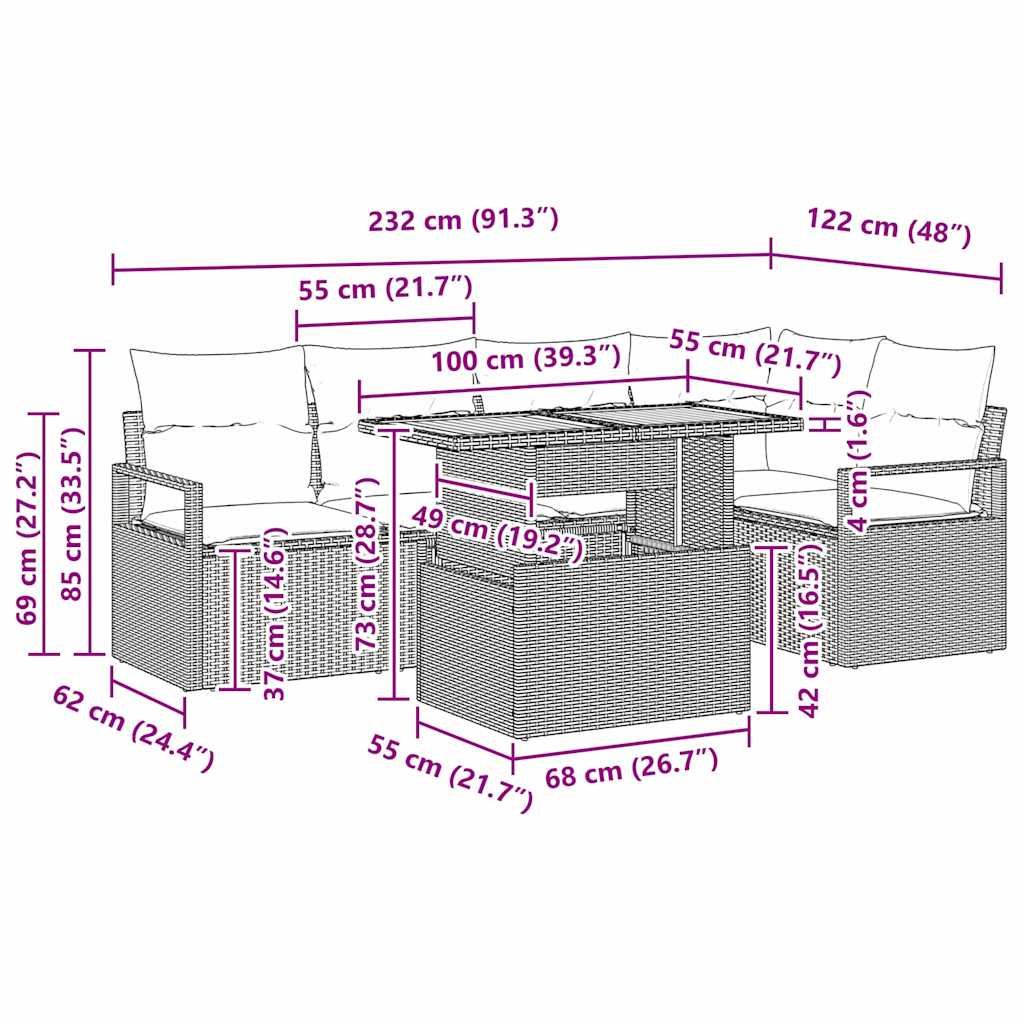 Garten-Sofa-Set 6 stk. Schwarz Poly Rattan