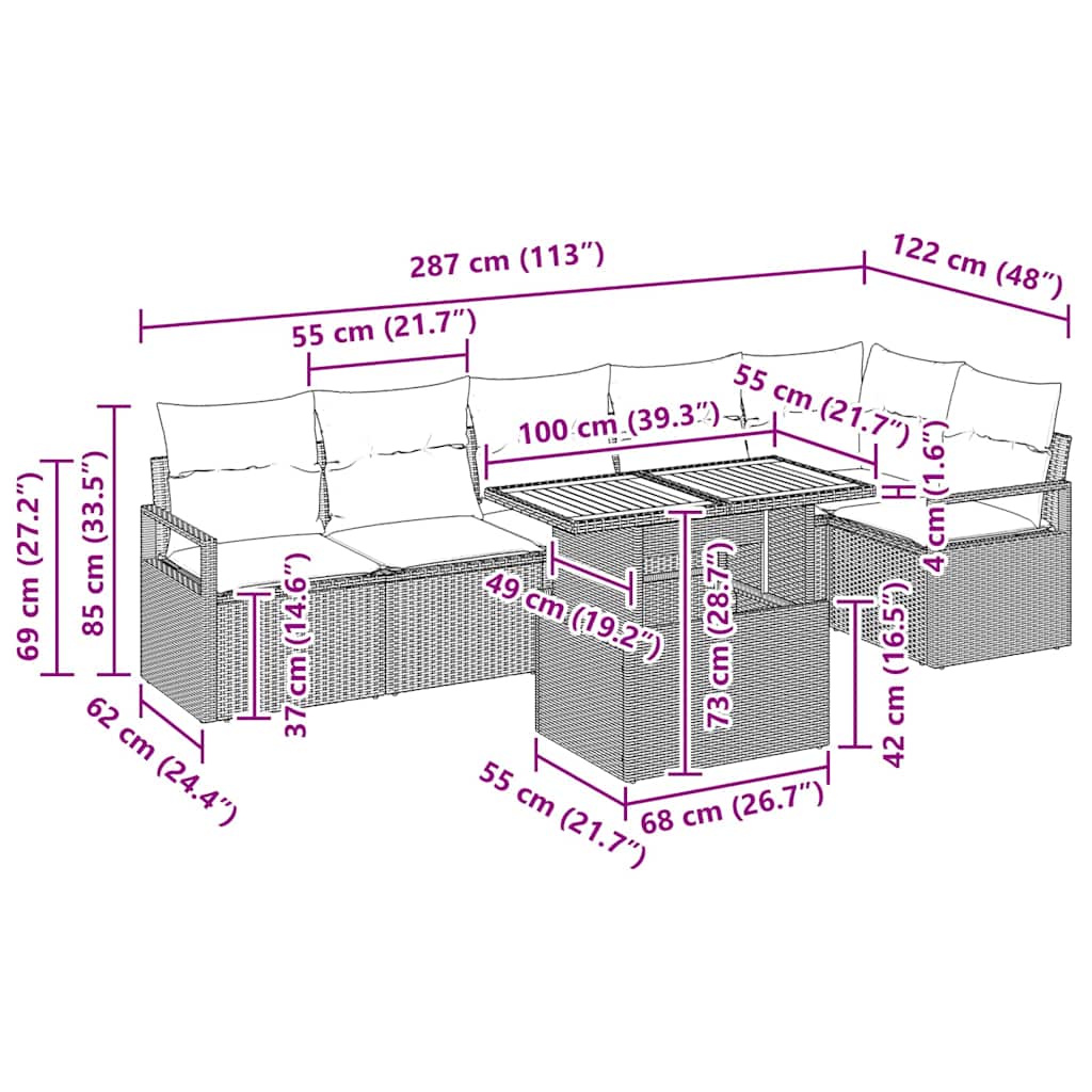 Garten-Sofa-Set mit Speicher 7 pcs Schwarz Poly Rattan
