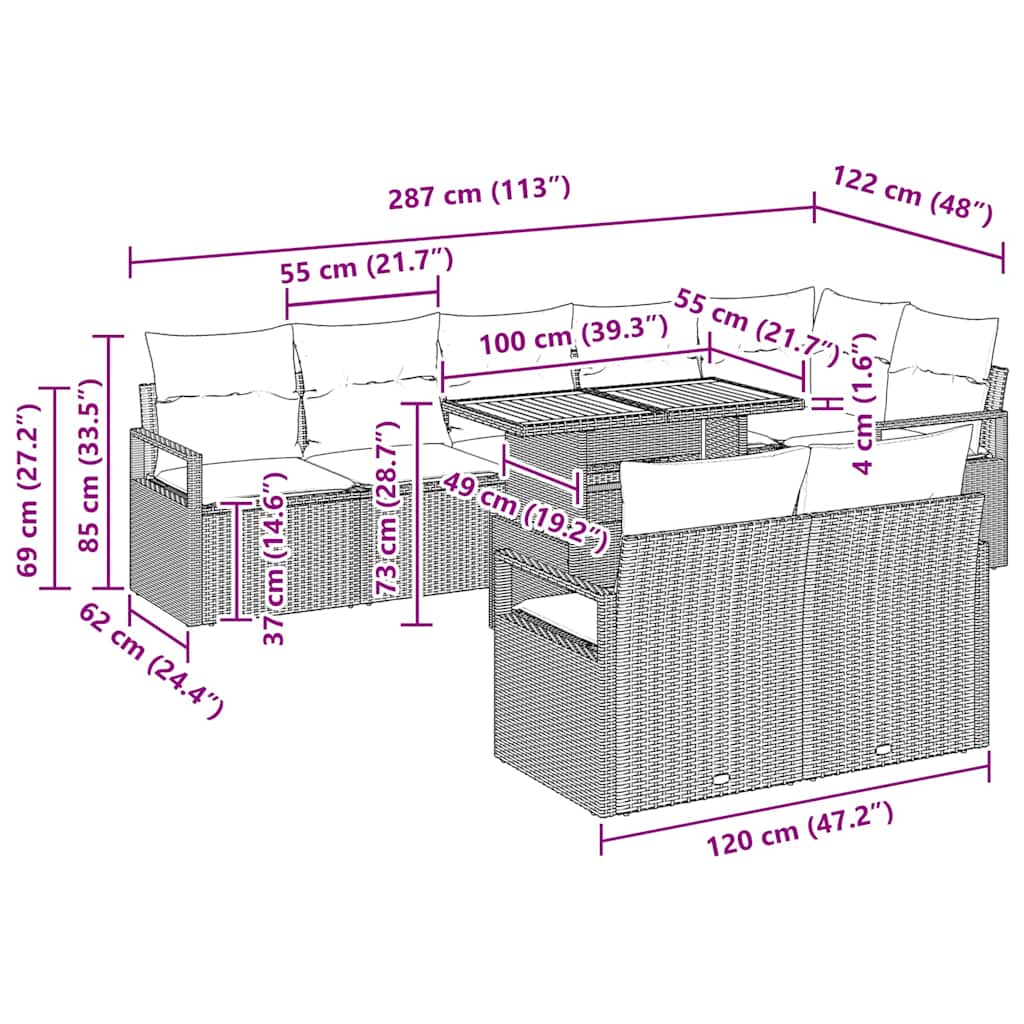 Garten-Sofa-Set mit Speicher 9 pcs Schwarz Poly Rattan
