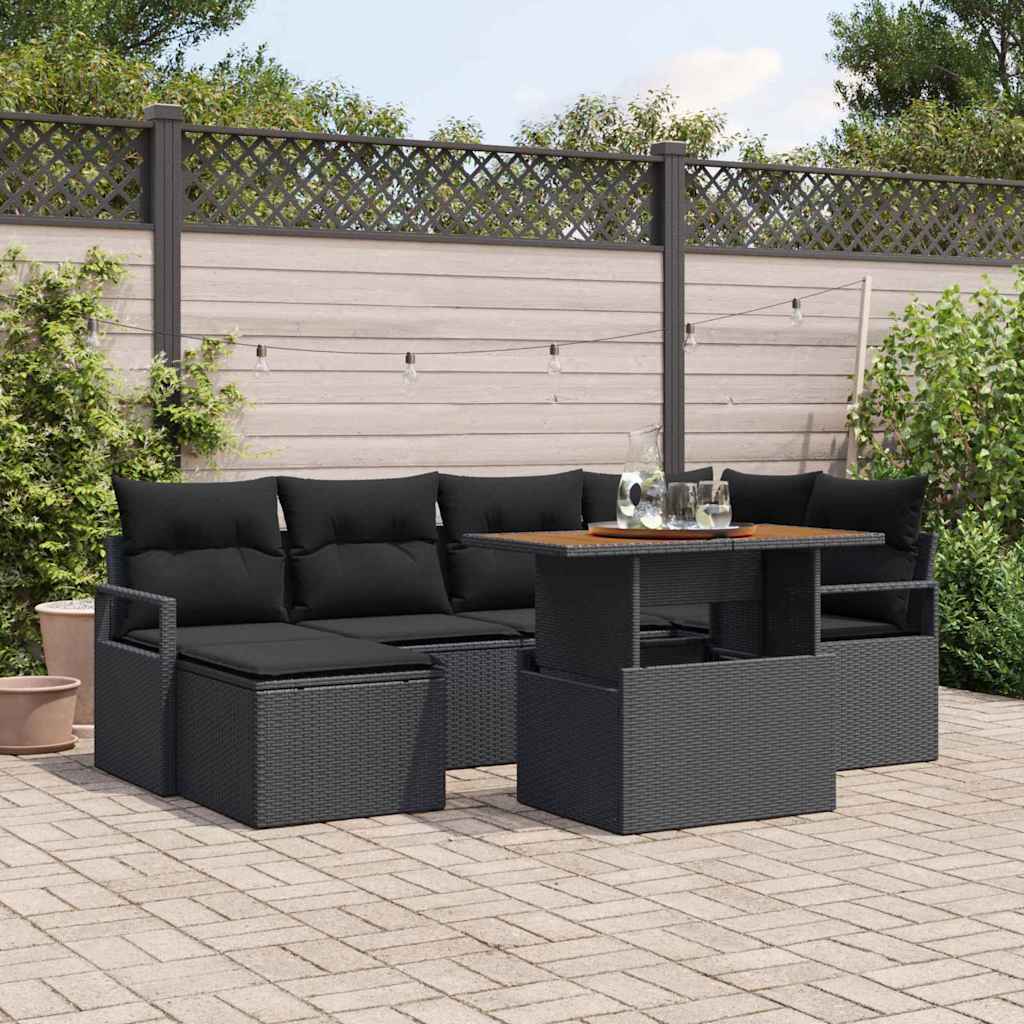 Garten-Sofa-Set 7 stk. Schwarz Poly Rattan