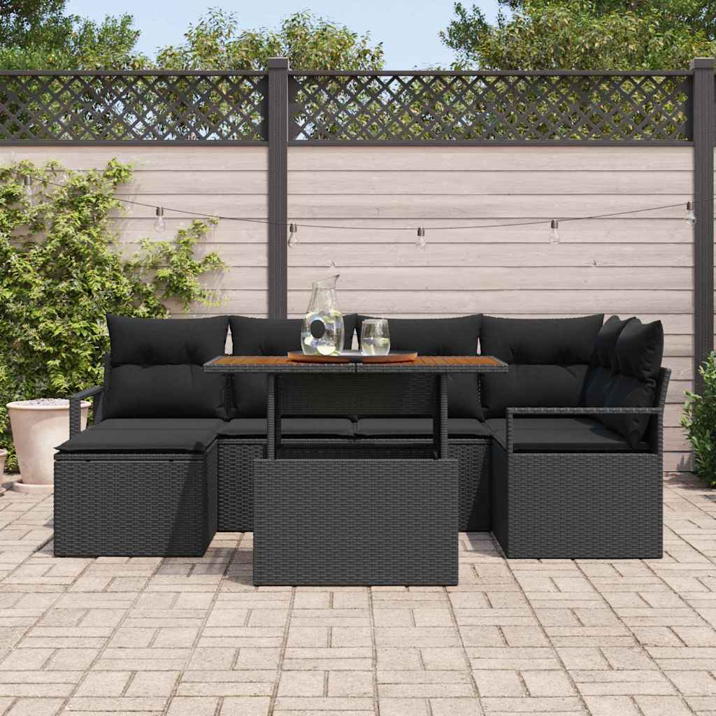 Garten-Sofa-Set 7 stk. Schwarz Poly Rattan