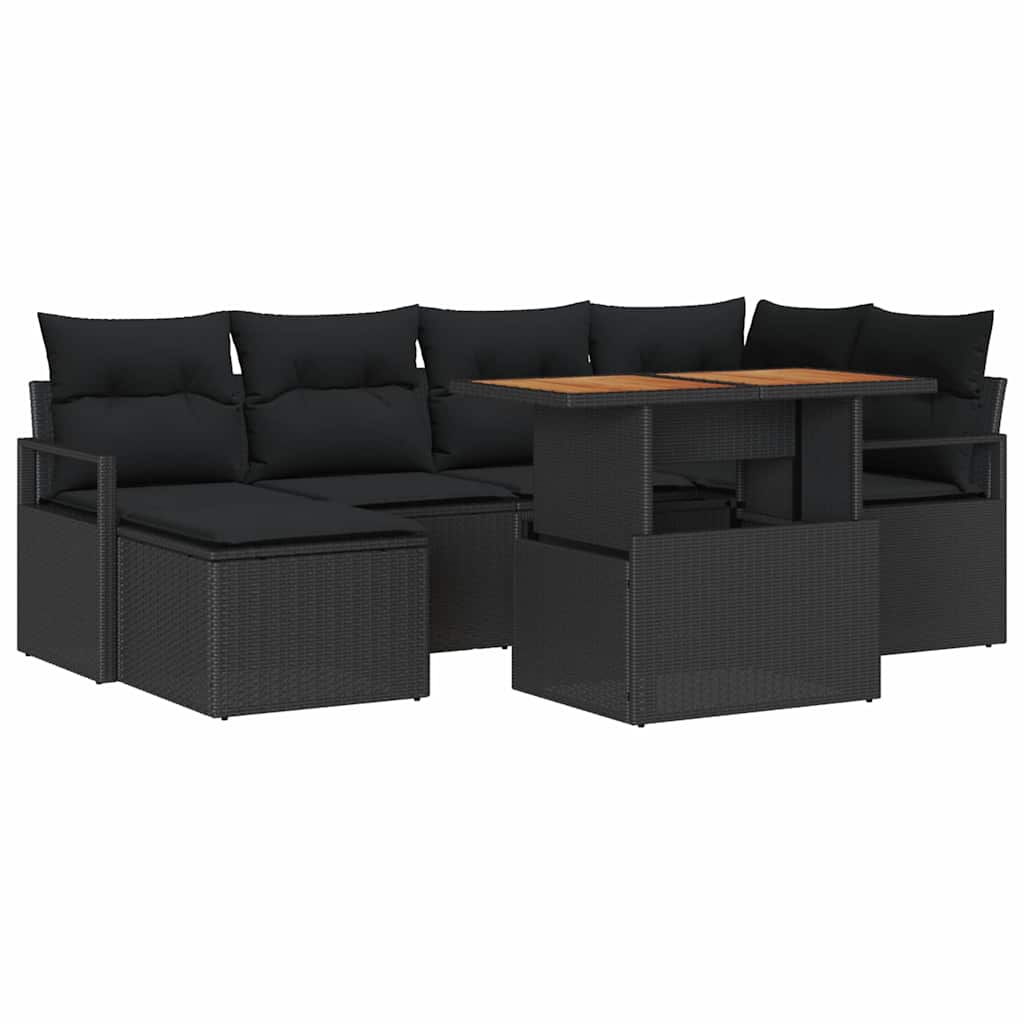Garten-Sofa-Set 7 stk. Schwarz Poly Rattan