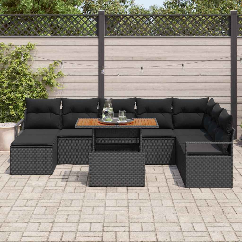 Garten-Sofa-Set 9 stk. Schwarz Poly Rattan