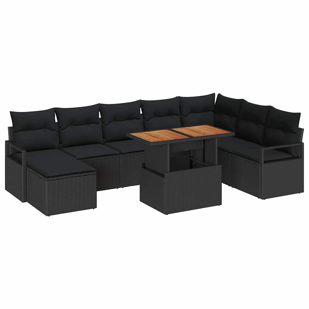 Garten-Sofa-Set 9 stk. Schwarz Poly Rattan