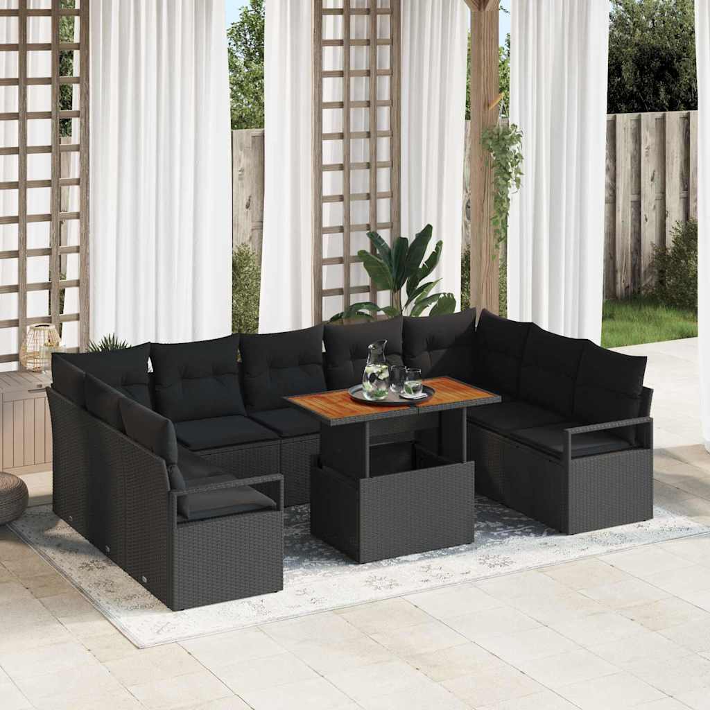 Garten-Sofa-Set 10 stk. Schwarz Poly Rattan