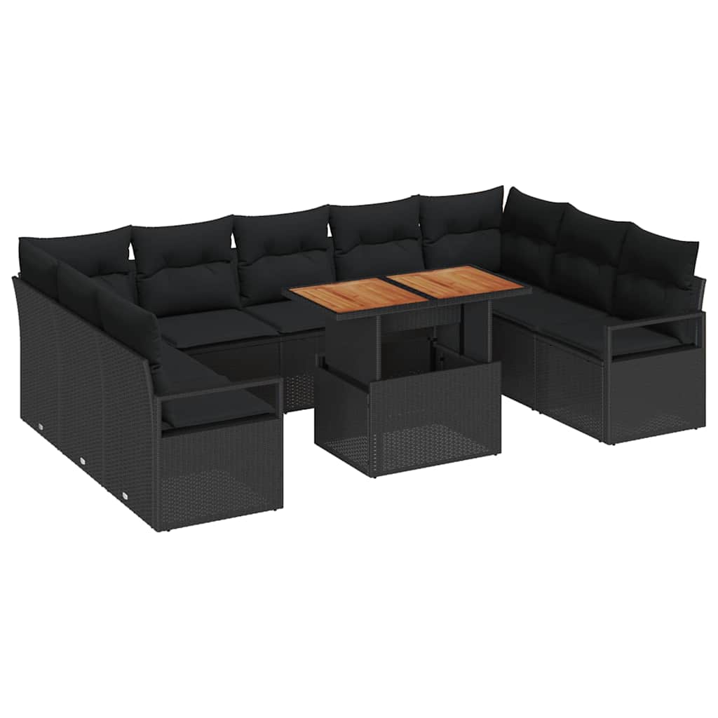 Garten-Sofa-Set 10 stk. Schwarz Poly Rattan