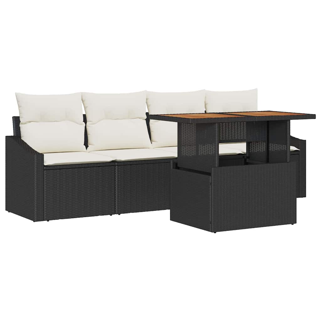 Garten-Sofa-Set 5 stk. Schwarz Poly Rattan