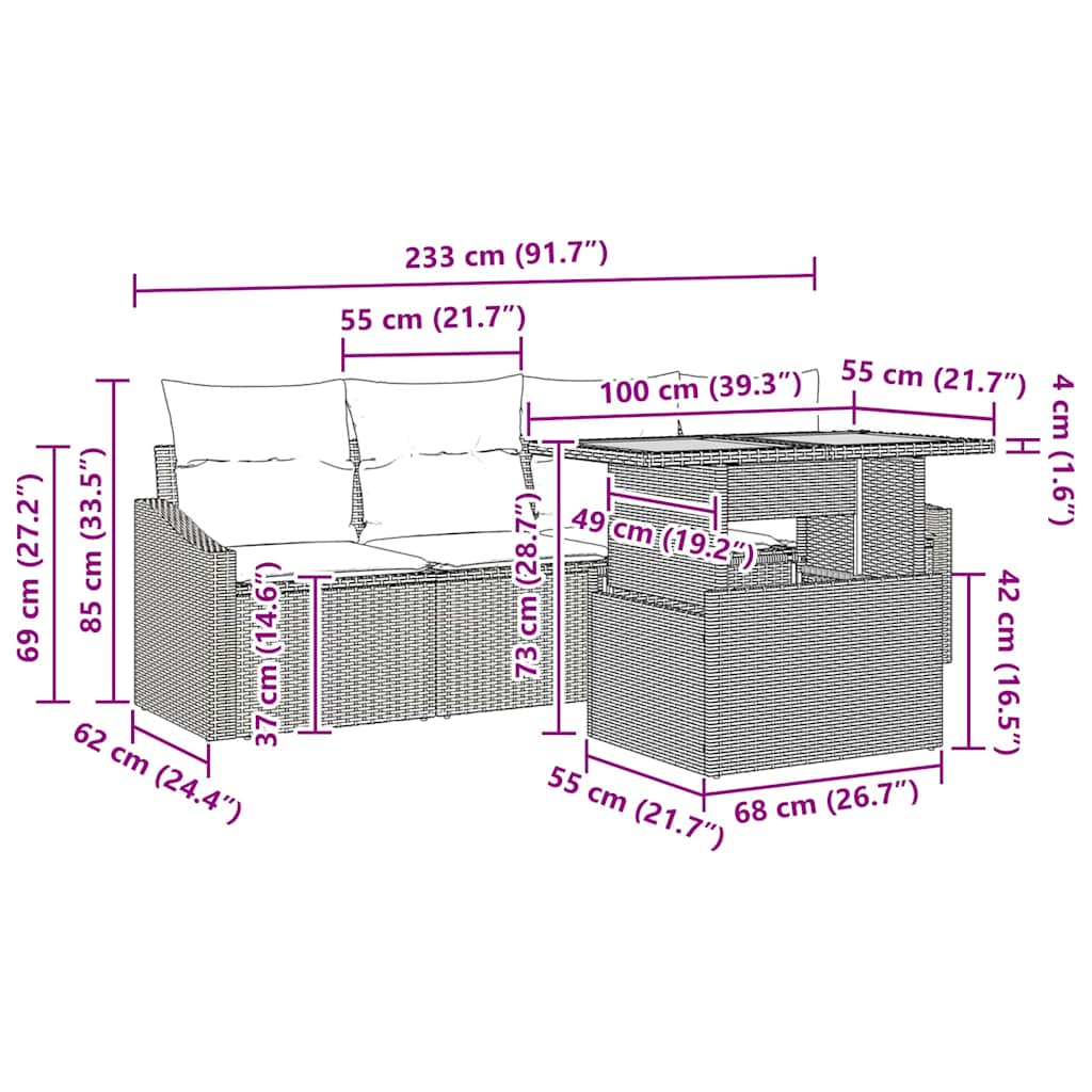 Garten-Sofa-Set 5 stk. Schwarz Poly Rattan