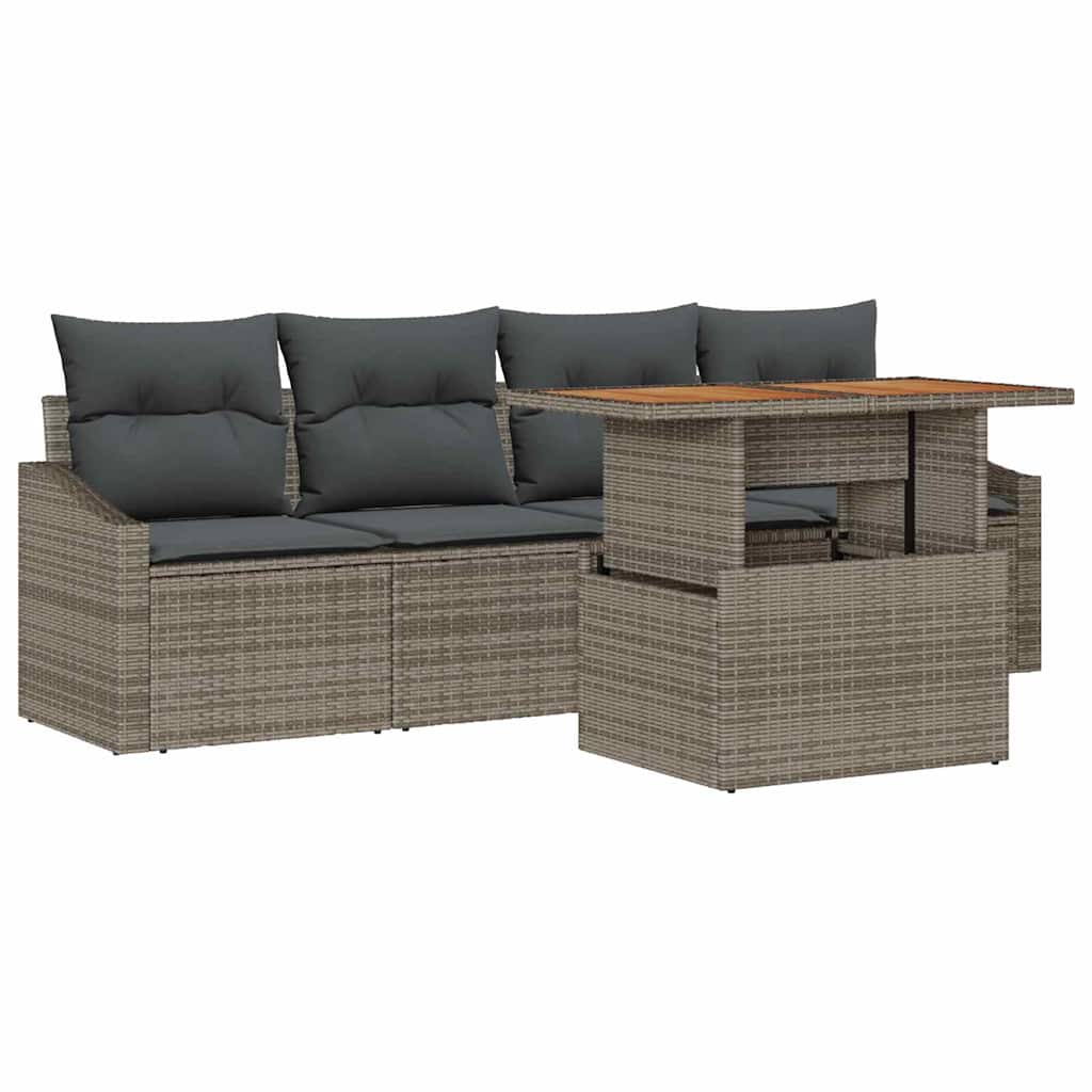 Garten-Sofa-Set 5 Stk. Grau Poly Rattan