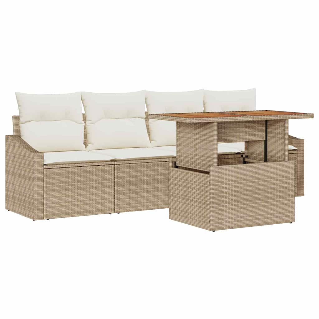 Garten-Sofa-Set 5 stk. Beige Poly Rattan