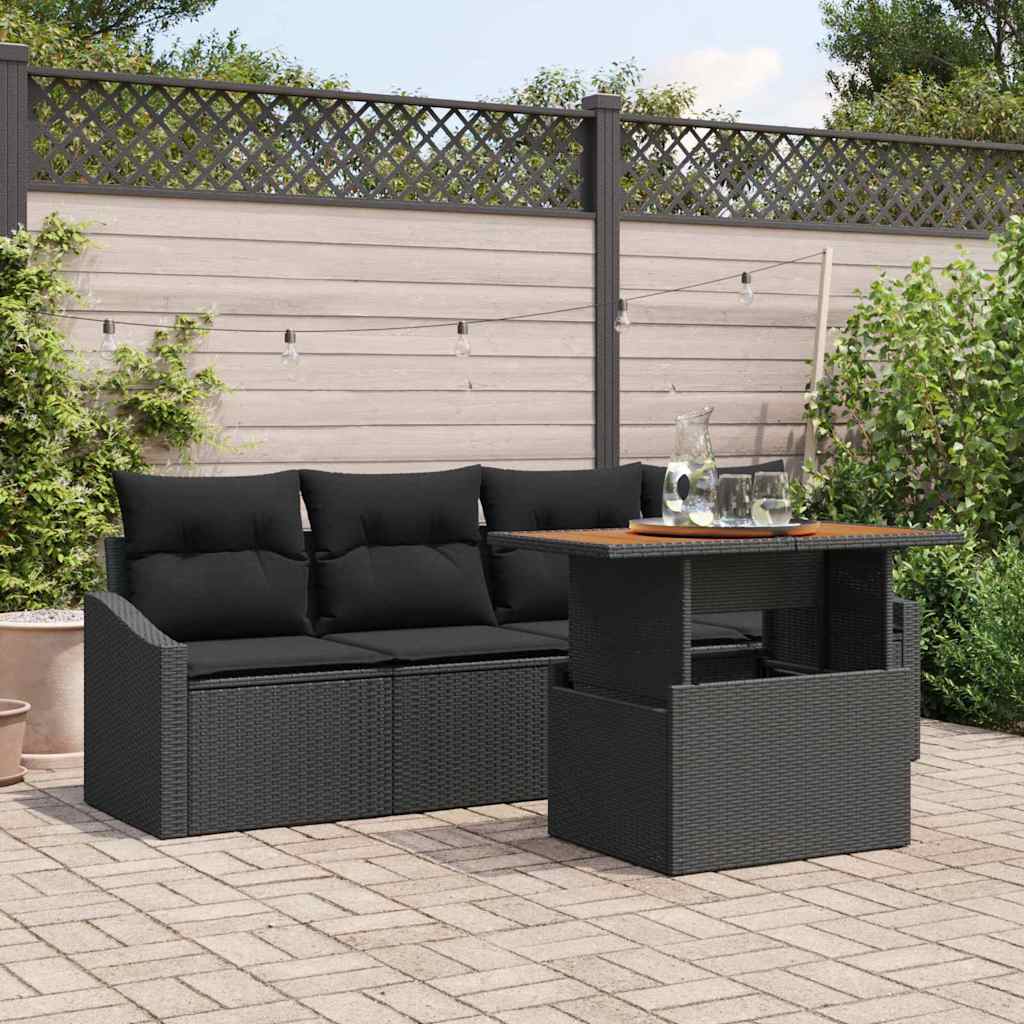 Garten-Sofa-Set 5 stk. Schwarz Poly Rattan