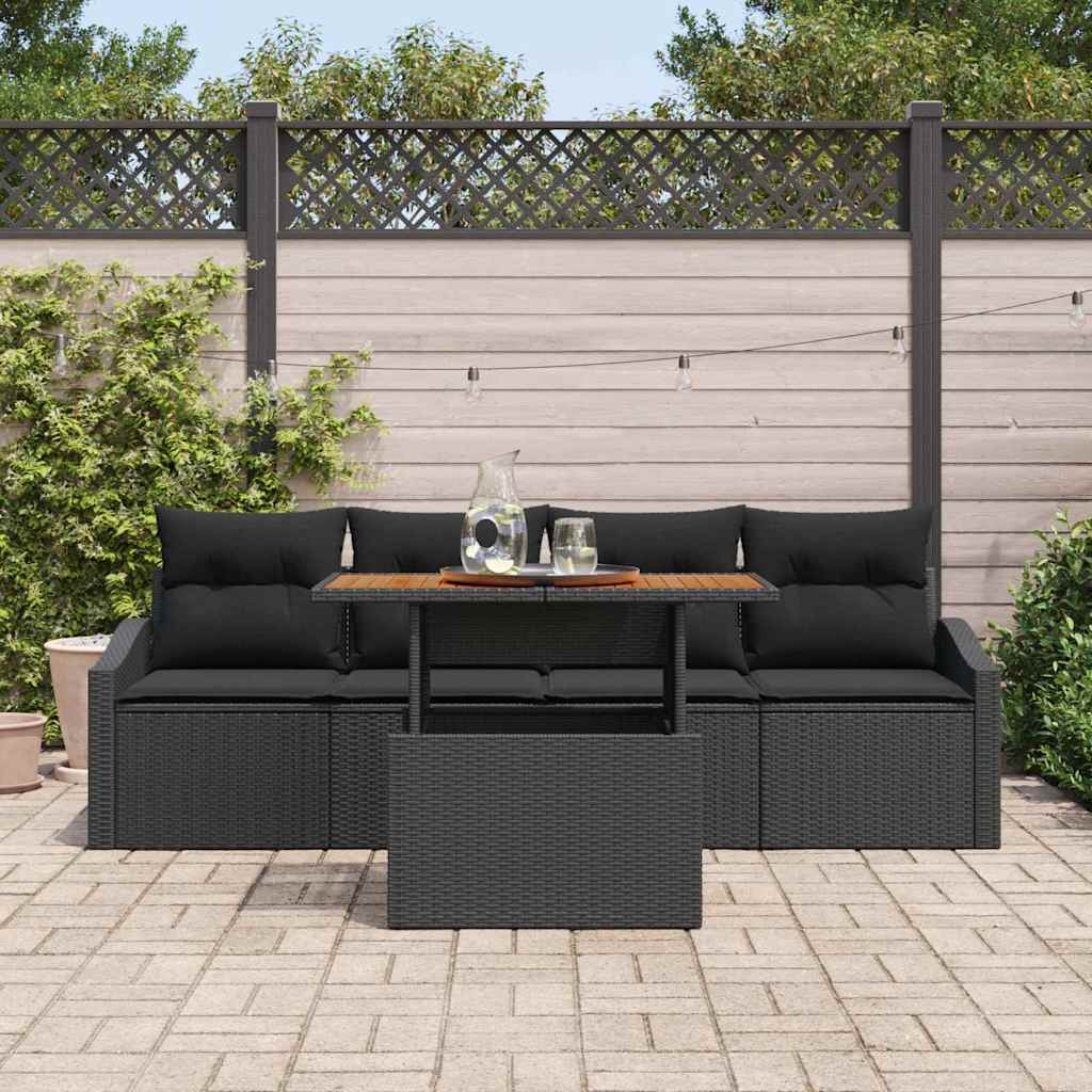 Garten-Sofa-Set 5 stk. Schwarz Poly Rattan