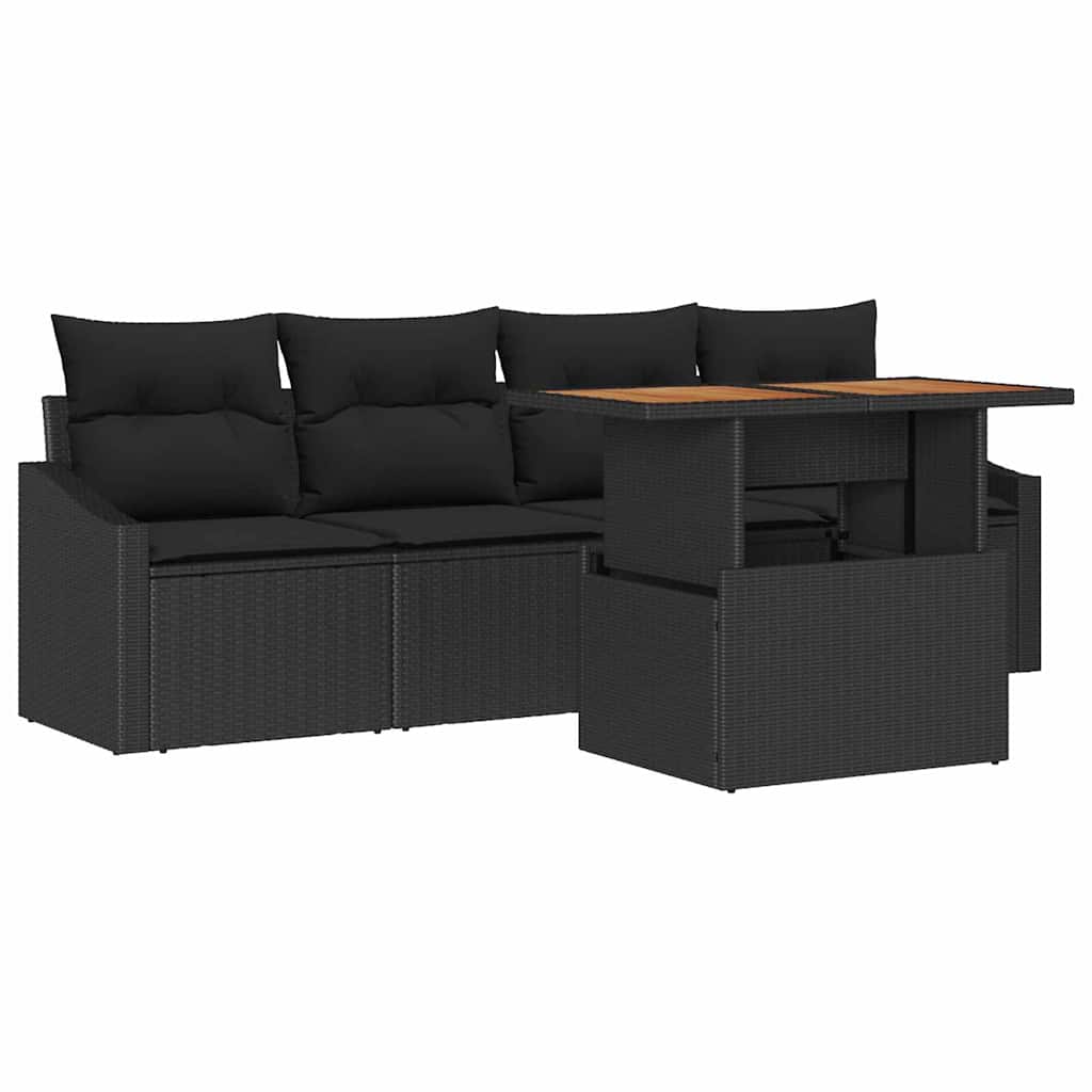 Garten-Sofa-Set 5 stk. Schwarz Poly Rattan