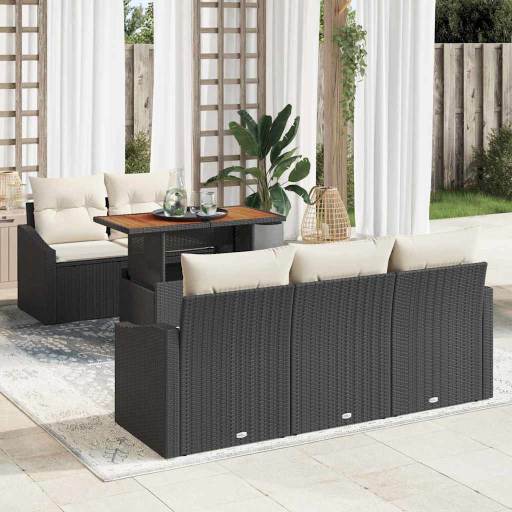 Garten-Sofa-Set 6 Stk. Schwarz Poly Rattan