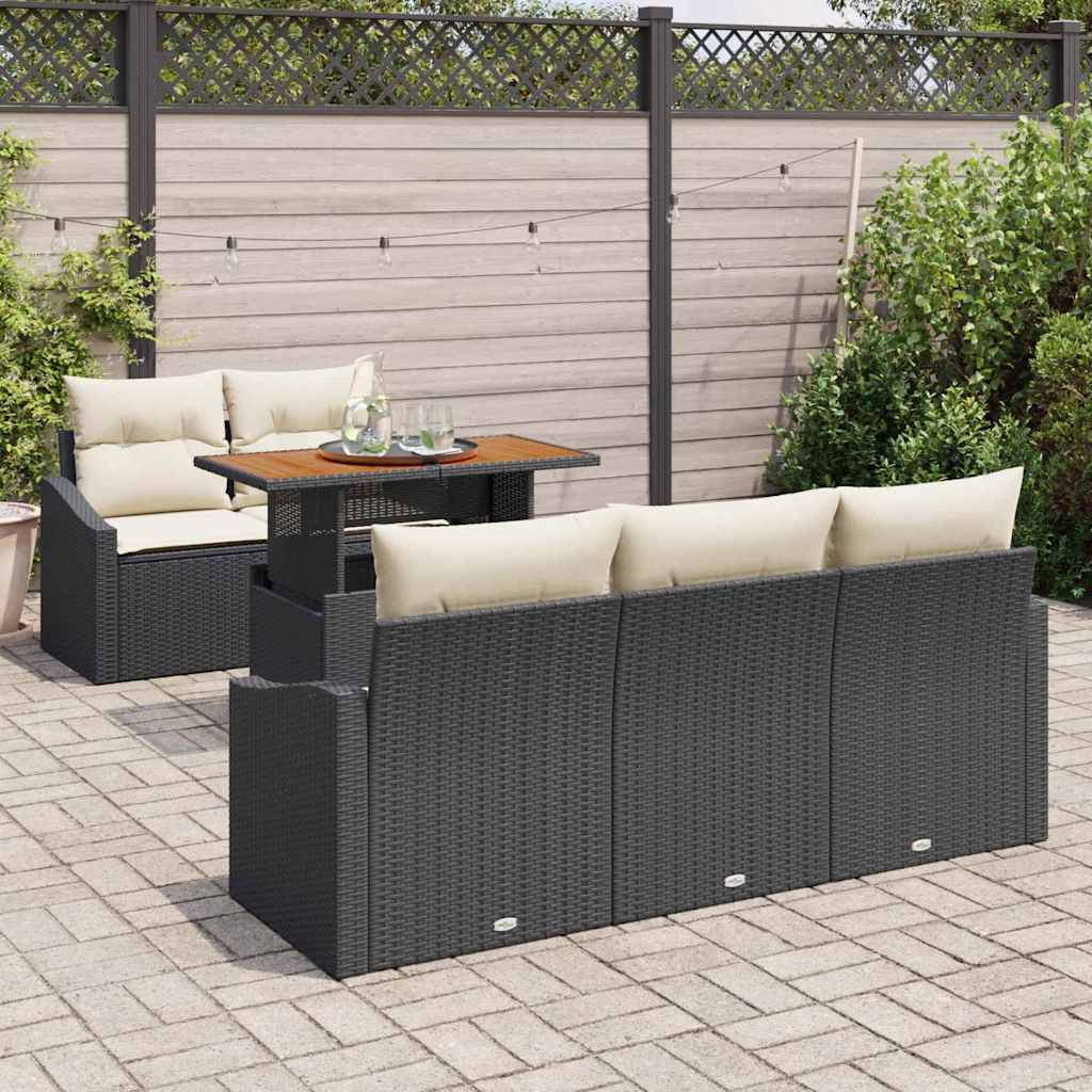 Garten-Sofa-Set 6 Stk. Schwarz Poly Rattan