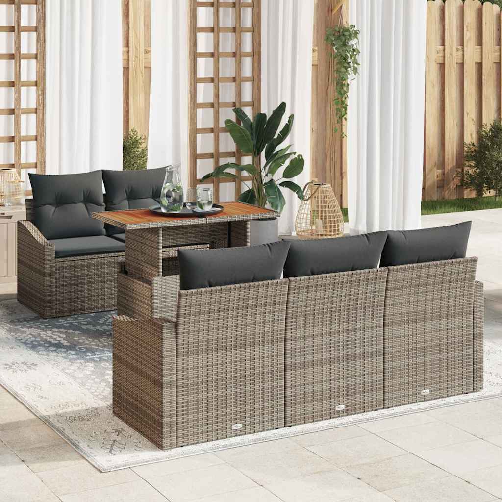Garten-Sofa-Set 6 Stk. Grau Poly Rattan