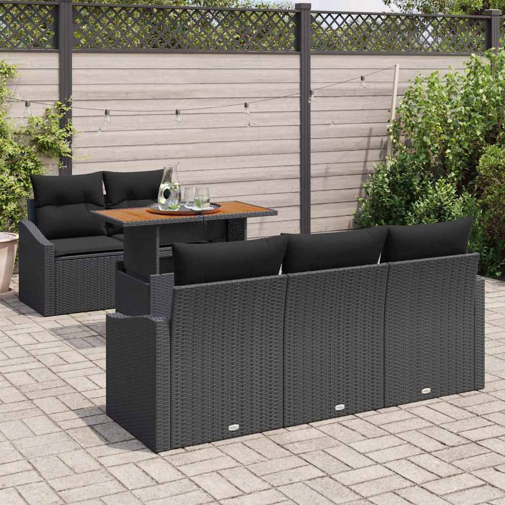 Garten-Sofa-Set 6 Stk. Schwarz Poly Rattan