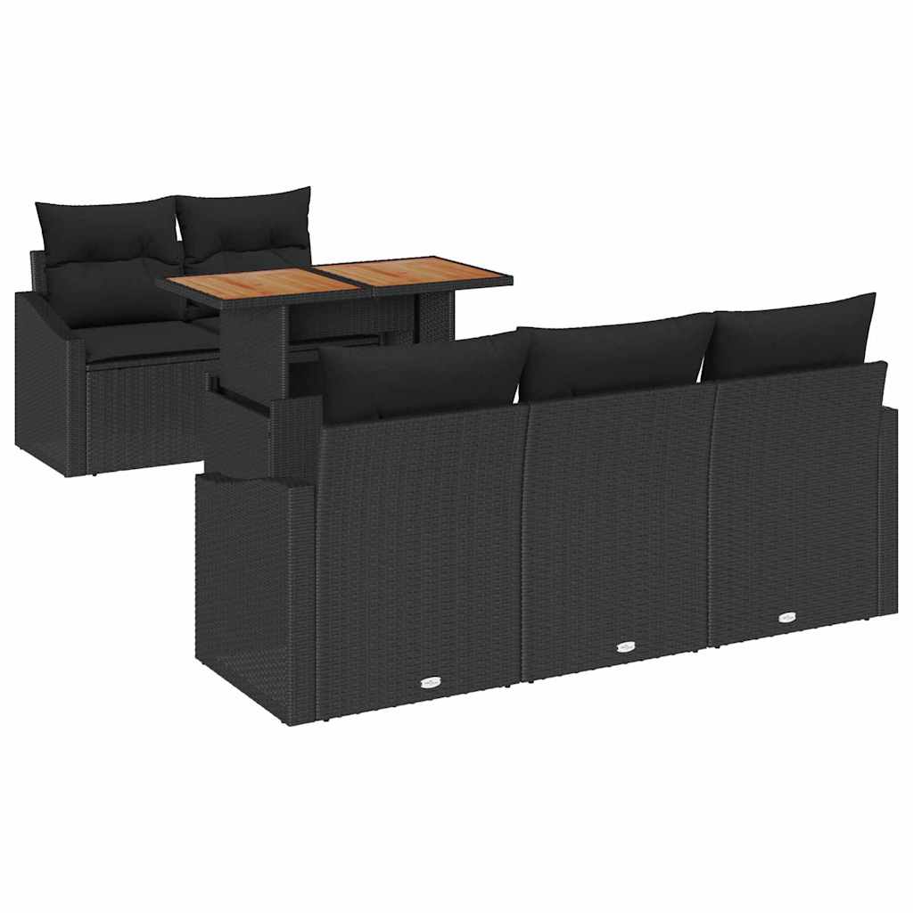 Garten-Sofa-Set 6 Stk. Schwarz Poly Rattan