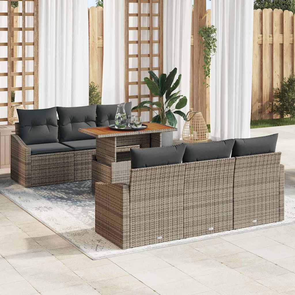 Garten-Sofa-Set 7 stk. Grau Poly Rattan